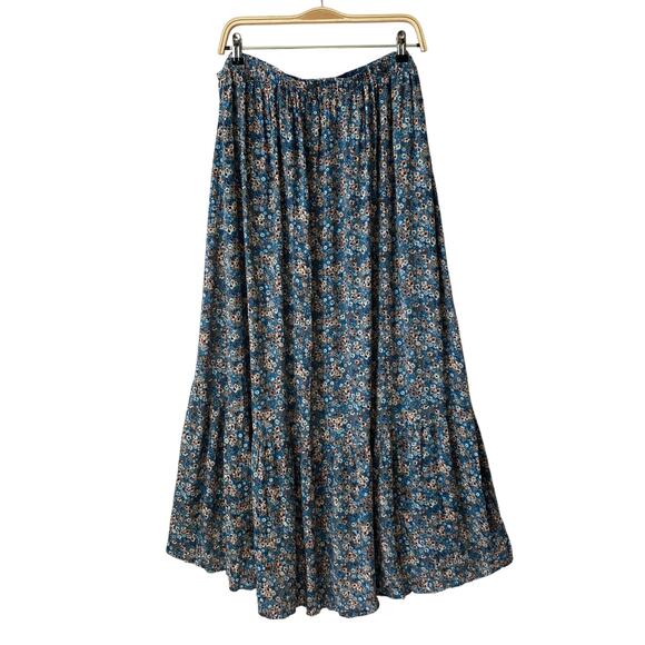 Sonoma Floral Faux Wrap Midi Skirt Women OX Blue Ruffle Cottagecore Boho‎ NWOT - Picture 2 of 10